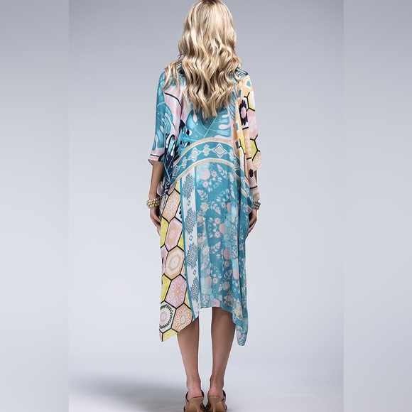 41. Last 2!🛑 COST Bohemian floral kimono cardigan Multicolor pink blue colorful - Picture 3 of 6